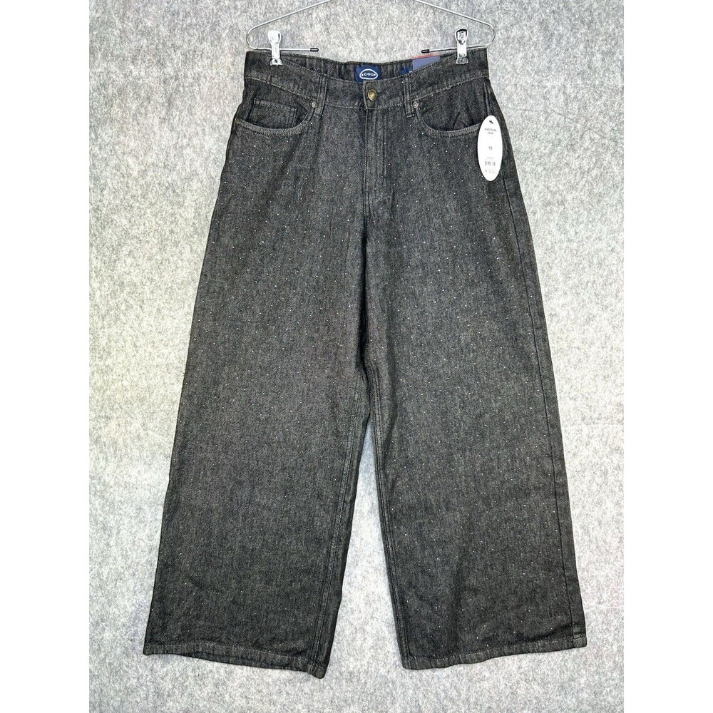 Scoop Women's Rhinestone Embellished Wide Leg Jeans Slick Black Denim Size 10